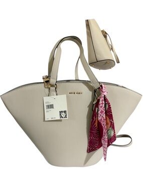 Anne Klein Cream Tote with Pink Scarf Detail